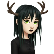 gothic girl, pale skin, green eyes, black dreads, bangs, black clothes, eyeliner, deer antlers  sticker