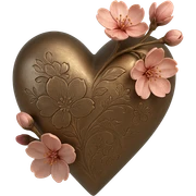 pink heart with sakura flowers, bronze style sticker