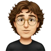 male, round gold glasses, black tshirt, wavy hair sticker