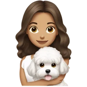 Brunette long haired girl with white maltipoo sticker