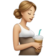 Pregnant white woman with iced coffee sticker