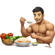 muscular man eating rice, meat and vegetables sticker