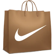 Brown shopping bag with big Nike logo sticker