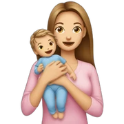 Young woman babysitter with newborn sticker