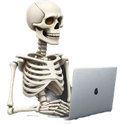 skeleton infront of coputer sticker