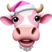 Cow wearing pink Santa hat sticker