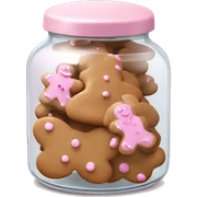 Realistic glass cookie jar with light pink lid full of gingerbread cookies isolated.  sticker