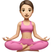 Brunette white girl in pink suit doing yoga with clothed eyes and band on her head sticker