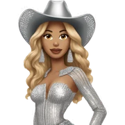 beyoncé in a silver crystal outfit wearing a silver crystal cowboy hat sticker
