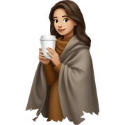 Brunette girl autumn with blanket and coffee sticker