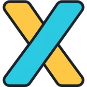 icon of the letter X, colorful style, black outline, no background sticker