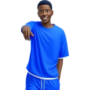 smiling boy in blue attire sticker