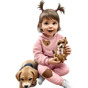 girl sitting with dog sticker