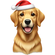 A golden retriever dog wearing a Santa hat sticker