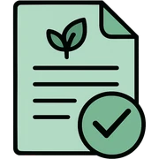 Skeuomorphic policy document icon with mint green #B5F4D3 and black #111111 color scheme, showing a document with environmental policy elements, clean symmetric design with subtle depth and soft light sticker