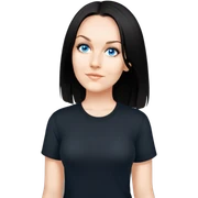 female, wearing black tshirt,  black hair sticker