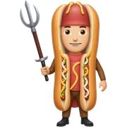 Middle aged attractive man wearing a hot dog costume wielding a katana sticker