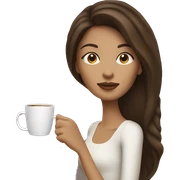 Side view realistic posh brown haired woman drinks coffee sticker