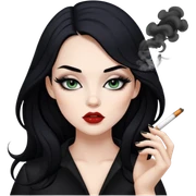 gorgeous pale girl long black hair with dark makeup smoking blowing smoke baddie winged eyeliner  sticker