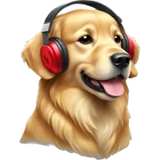 golden retriever with red headphone sticker