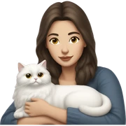 Brunette woman snuggling white Persian cat sticker