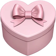 pale pink heart box, pale pink bow, filled with chocolates inside sticker