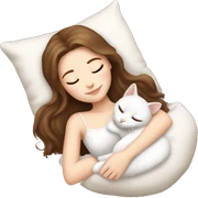 White girl brown hair sleeping with white kitty sticker