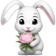 cute white bunny holding light pink peonies sticker