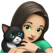 Brunette girl with blue eyes hugging black cat with green eyes sticker