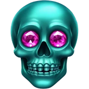 Realistic isolated metallic dark turquoise skull with shiny sparkly magenta pink diamond eyes. sticker