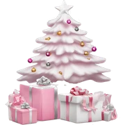 Light pink Christmas gifts under a white Christmas tree  sticker