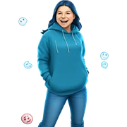 smiling figure in denim hood sticker