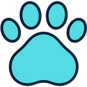 Cyan pawprint, animal paw with pads and toes, light cyan color sticker