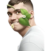 boy in white shirt with flowers sticker