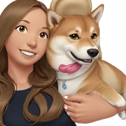smiling girl with shiba inu sticker