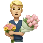 blonde guy holding a bouquet of flowers sticker