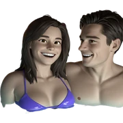 smiling duo in pool fun sticker