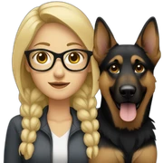 blonde woman wearing glasses with german shepherd sticker