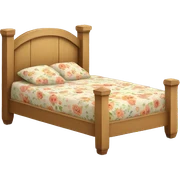 Wooden bed with floral bedding sticker