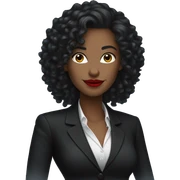 corporate white woman, red lipstick, long black curly hair, with a phone, black shirt, black blazer  sticker