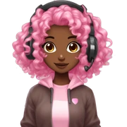 DARK BROWN SKIN GAMER GIRL WITH PINK CURLY HAIR gamingheadset pink kawaii gamer shiny blushing cute kawaii pastel anime trending style pink gaming headset gamergirl pastelcore sticker
