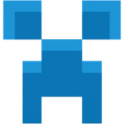 Create a minimalistic, flat blue pixel art icon inspired by the Minecraft Creeper face. Use only shades of blue for the pixelated face, with a fully transparent background. Keep the design simple, recognizable, and consistent with other flat blue icons. sticker