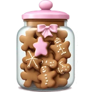 Realistic glass cookie jar with light pink lid full of gingerbread cookies isolated.  sticker