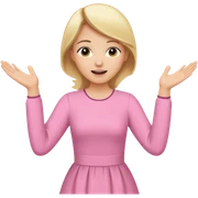 Mujer rubia morena clara cabello liso vestido modesto lindo rosado alzando sus manos cantando sticker