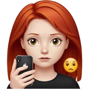 Una chica pelo rojo que está con OJERAS dije que se note y los ojos así 😒color de piel blanca y tiene en su mano un iPhone 16 de 2024 sticker