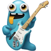 Thumb with googley eyes and electric guitar  sticker