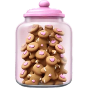 Realistic glass cookie jar with light pink lid full of gingerbread cookies isolated.  sticker