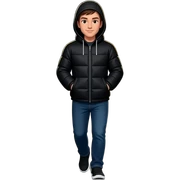 Una persona caminando con una campera negra, las manos en los bolsillos de la campera negra, con una capucha, es muy de noche y un camino largo de una plaza oscura sin personas y unos postes de luz. sticker