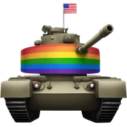 A tank with a rainbow flag sticker