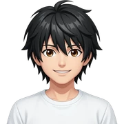 L der Anime Charakter von death note er hat schwarzr haare nd blond er hat braune augen sehr blasse haut weißes t-shirt eine person 
lächelt nich sticker